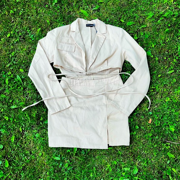 Stone Woven Cut Out Tie Waist Utility Style Blazer Bodycon Dress - Picture 1 of 4